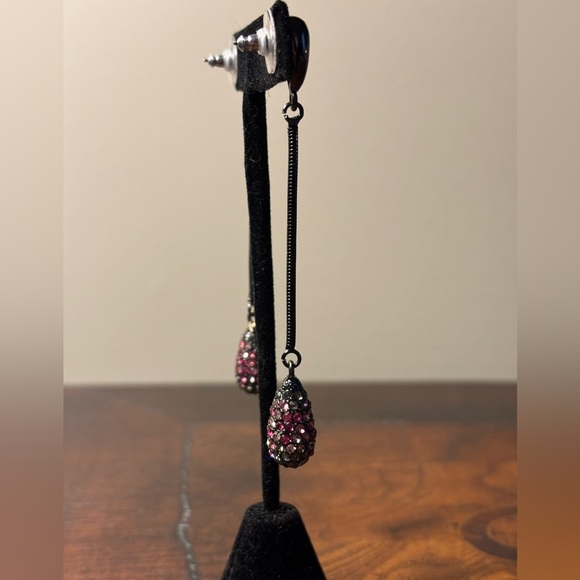 Chico's Long Drop Pink Crystal Teardrop Dangle Earrings - Picture 5 of 5